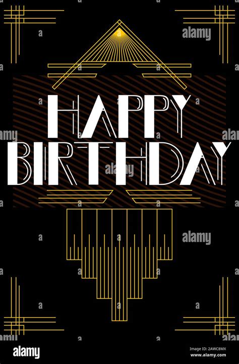 Luxury Happy Birthday Card With Geometric Ornament Art Deco Style