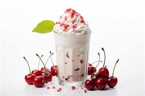 Premium Ai Image White Milkshake And Cherries On White Background