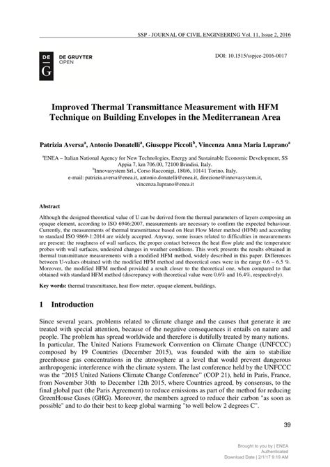 Pdf Improved Thermal Transmittance Measurement With Hfm Technique On