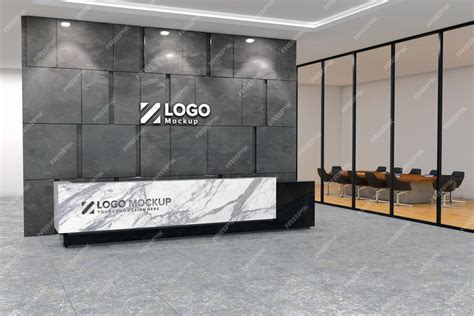 Premium PSD | Office Reception Desk Mockup Side view interior design