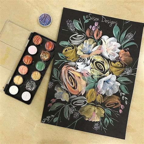 Watercolor Florals Metallic Using Finetec Pearl Colors Watercolor