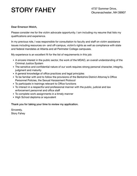 Victim Advocate Cover Letter Velvet Jobs