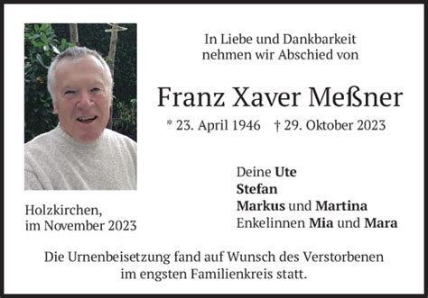 Traueranzeigen Von Franz Xaver Me Ner Trauer Merkur De