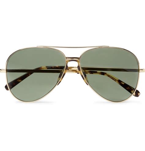 Brioni Aviator Style Tortoiseshell Acetate Trimmed Gold Tone