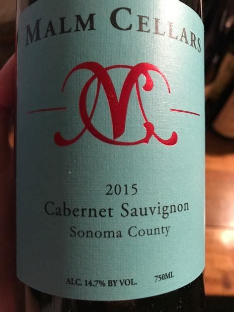 2015 Malm Cellars Cabernet Sauvignon USA California Sonoma County