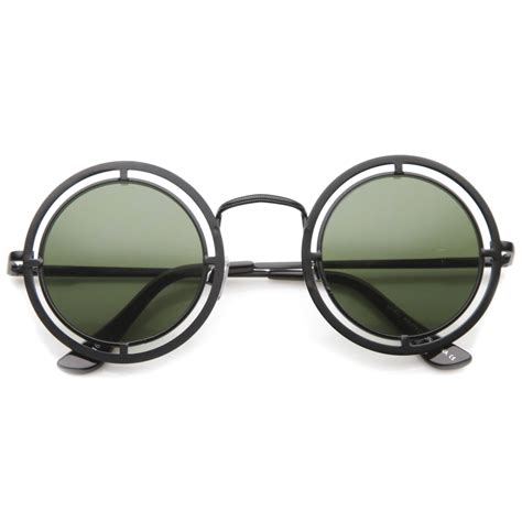 Retro Modern Steampunk Dual Frame Round Sunglasses Zerouv