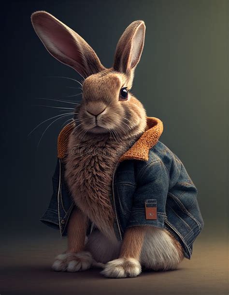 Rabbit Wearing A Jacket Realistic Illustration Generated With Ai Tools