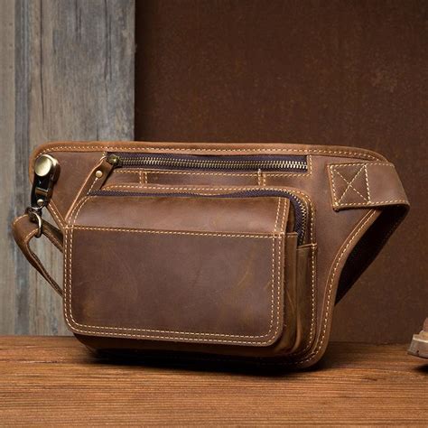 Cool Brown Leather Fanny Pack Mens Waist Bags Hip Pack Belt Bag Bumbag Iwalletsmen