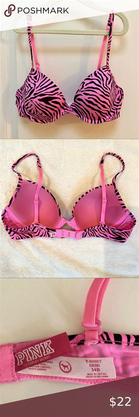 Pink Victorias Secret Hot Pink Zebra Stripe T Shirt Demi Bra 34b Hot