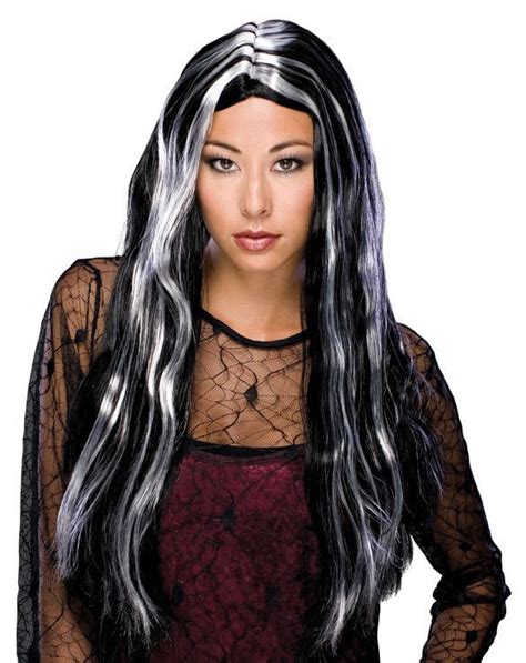 24 Black Grey Wig Goth Witch Halloween Costume Accessory Women Streaks Witch Fancy Dress Fancy