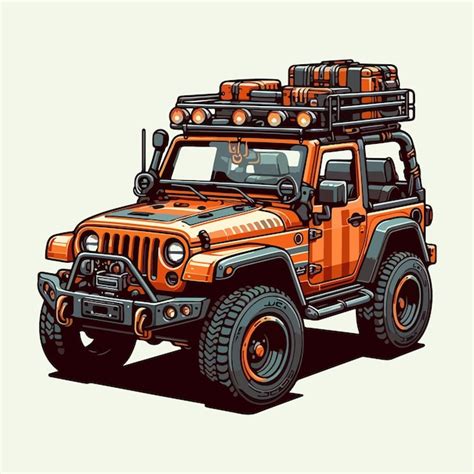 Off Road Jeep Hand Drawn Vector Clip Art Illustration Premium Ai