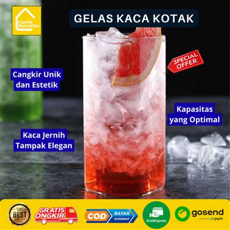 Jual Gelas Kaca Kotak Minuman Polos Aesthetic Square Glass Ml Minum