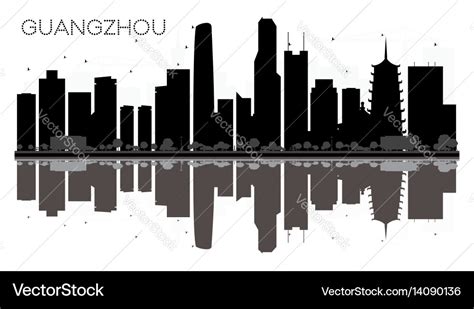 Guangzhou City Skyline Black And White Silhouette Vector Image