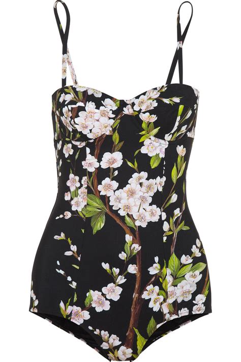 Lyst Dolce And Gabbana Printed Underwired Swimsuit In Black