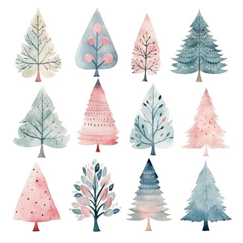 Premium Photo | Set of watercolor Christmas trees