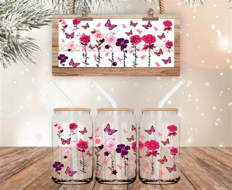 Floral 16 Oz Libbey Glass Can Wrap Sticky Fingers Vinyl And Transfers