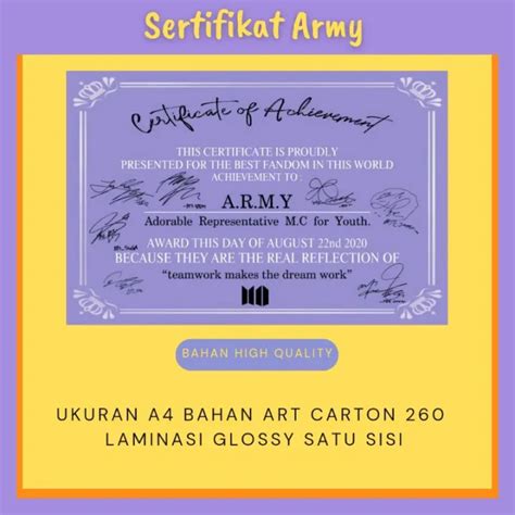 Datyu SERTIFIKAT ARMY BTS KPOP Lazada Indonesia