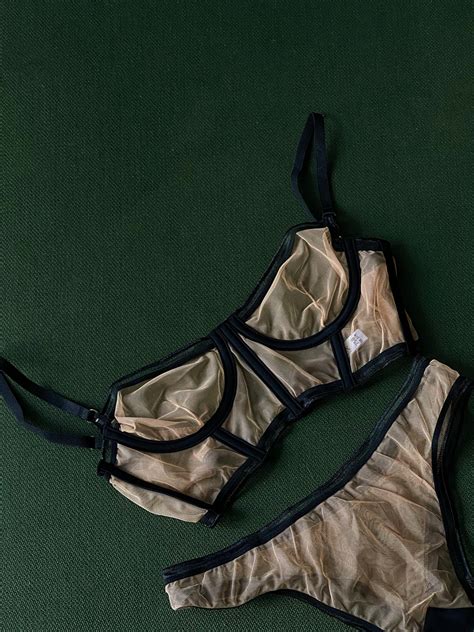 Sexy Sheer Lingerie Nude Set Sheer Thong Panties And Sheer Etsy Denmark