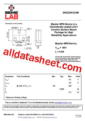 2N2222AXCSM Datasheet PDF Seme LAB