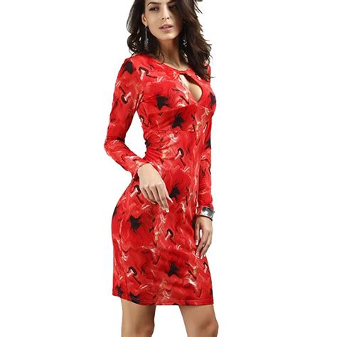 Irregular Pattern Print V Neck Cut Out Sexy Floral Dress Women S Dresses Hip Red Poster Large