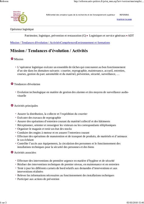 Fiche Metier BAP G Operateur Logistique Par Perso Fichier PDF