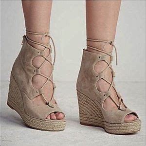 Free People Shoes Nude Lace Up Boho Wedge Sandal Poshmark