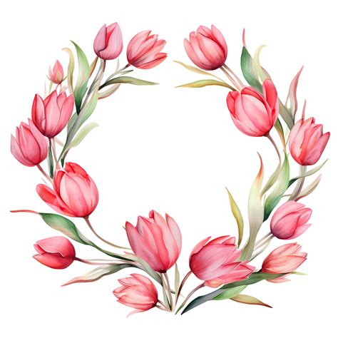 Ai Generated Watercolor Tulip Flowers Wreath On Transparent Background