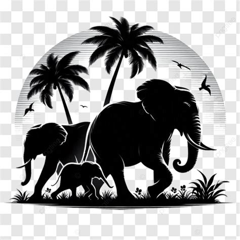 Silhouette Elephant With Family, Silhouette Elephant, Elephant With ...