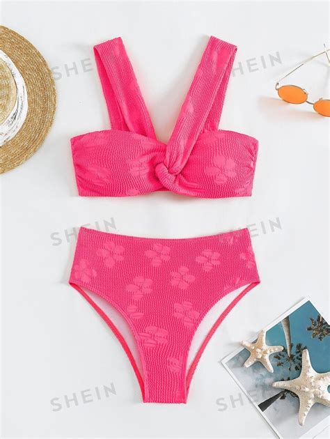 Bañador bikini floral jacquard girante Moda de Mujer SHEIN México