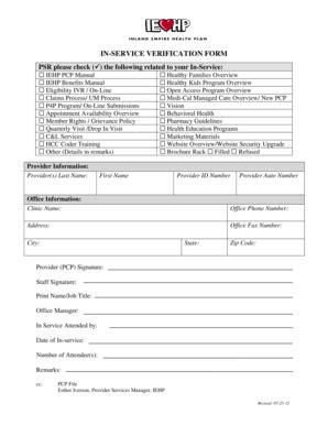 Fillable Online In Service Verification Form IEHP Fax Email Print