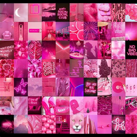 Pink Wall Collage Kit Hot Pink Aesthetic Bright Neon Hd Phone Wallpaper