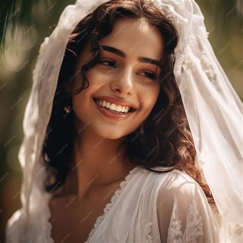 Premium AI Image | Happy bride Young Arabic woman in white wedding