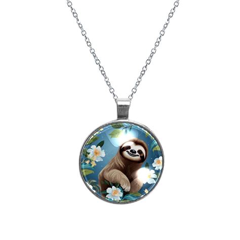 Sloth Elegant Circular Glass Pendant Necklace - Walmart.com