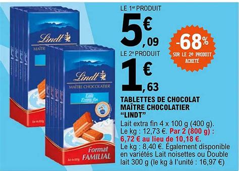 Promo Tablettes De Chocolat Ma Tre Chocolatier Lindt Chez E Leclerc