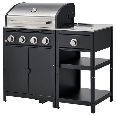 GRILLSKÄR gas grill with side burner, stainless steel/outdoor, 471/4x24 ...