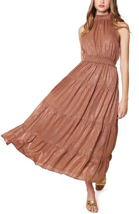 LOST WANDER Downtown Lights Metallic Tiered Maxi Dress Editorialist