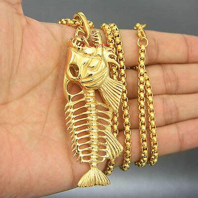 Huge Men S Gold Plated Stainless Steel Whole Fish Bone Skeleton