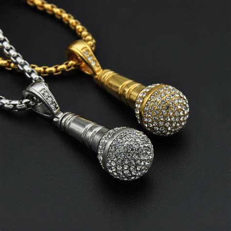 Hiphop Rock Punk Microphone Necklace Pendant Men Women Stainless