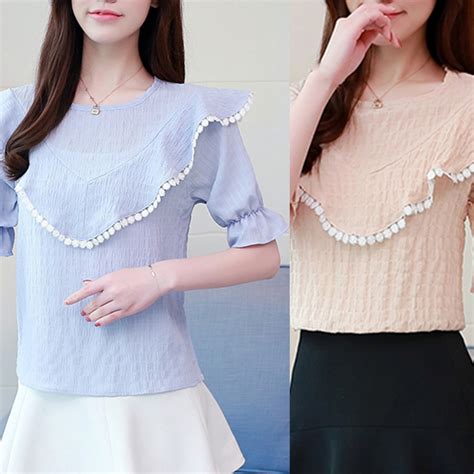 Feitong Women Summer Shirts Work Tops Solid Color High Quality Casual