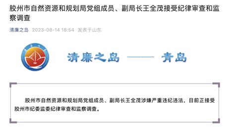 山东胶州市自然资源和规划局党组成员、副局长王全茂被查 腾讯新闻