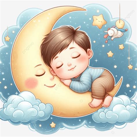 Beb De Dibujos Animados Durmiendo En Una Nube Con Luna Y Estrellas Png