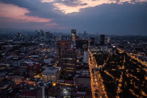 View of Mexico City at Night Stock Image - Image of tower ...