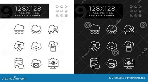 Access To Data On Cloud Pixel Perfect Linear Icons Set For Dark Light