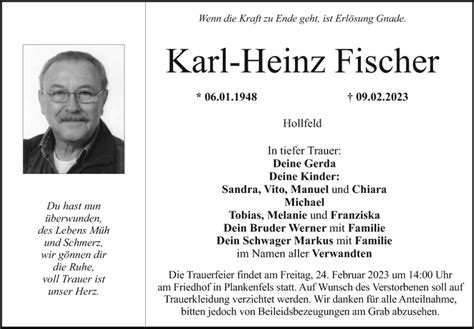 Traueranzeigen Von Karl Heinz Fischer Nordbayerischer Kurier