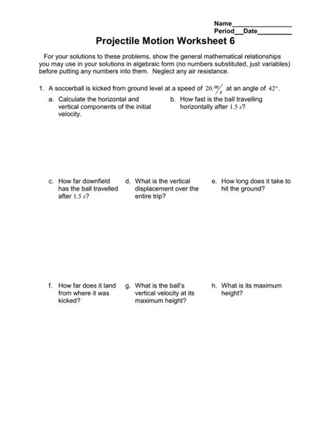 42 Projectile Motion Practice Worksheet Worksheet For Fun