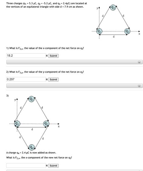 Solved Three Charges Q1 5 3μc Q2 −5 2μc And Q3 2 4μc Are