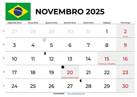 Calendário Novembro Dezembro 2025 - Calendário Novembro 2025 Brasil -Calendarena