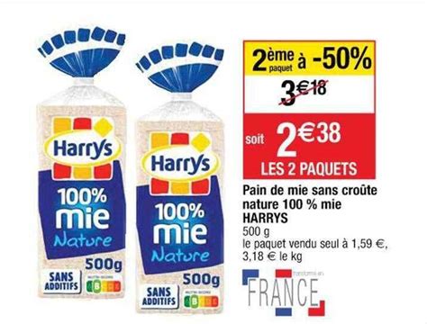 Promo Pain de mie sans croûte nature 100 mie harrys chez Cora