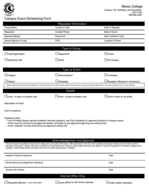 Fillable Online Berea Berea College Campus Event Scheduling Form