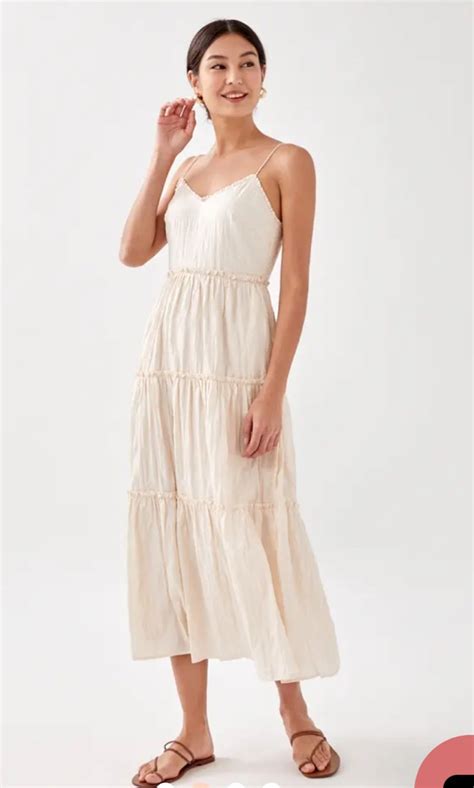 LB Carolin Textured Tiered Maxi Dress Cream Women S Fashion Dresses